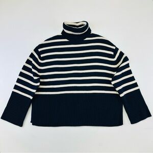 Gap NEW cotton stripe turtleneck XS Womens Oversize navy white sweater Preppy